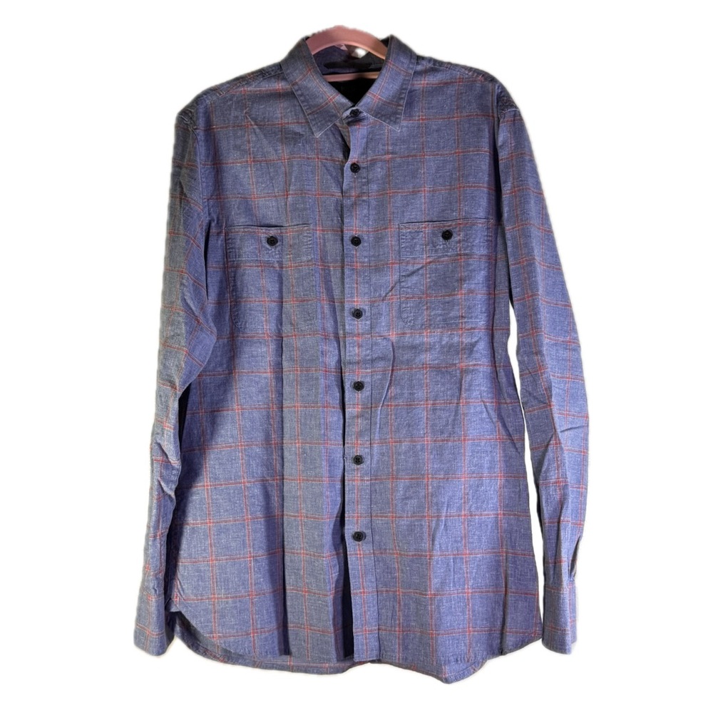 1901 Trim Fit Blue & Red Plaid Button Down Shirt - Medium - Picture 3 of 6